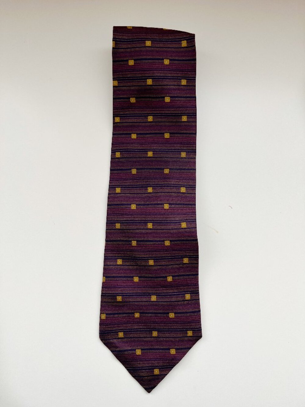 Calvin Klein Purple gold geometric silk tie vintage corporate formal retro